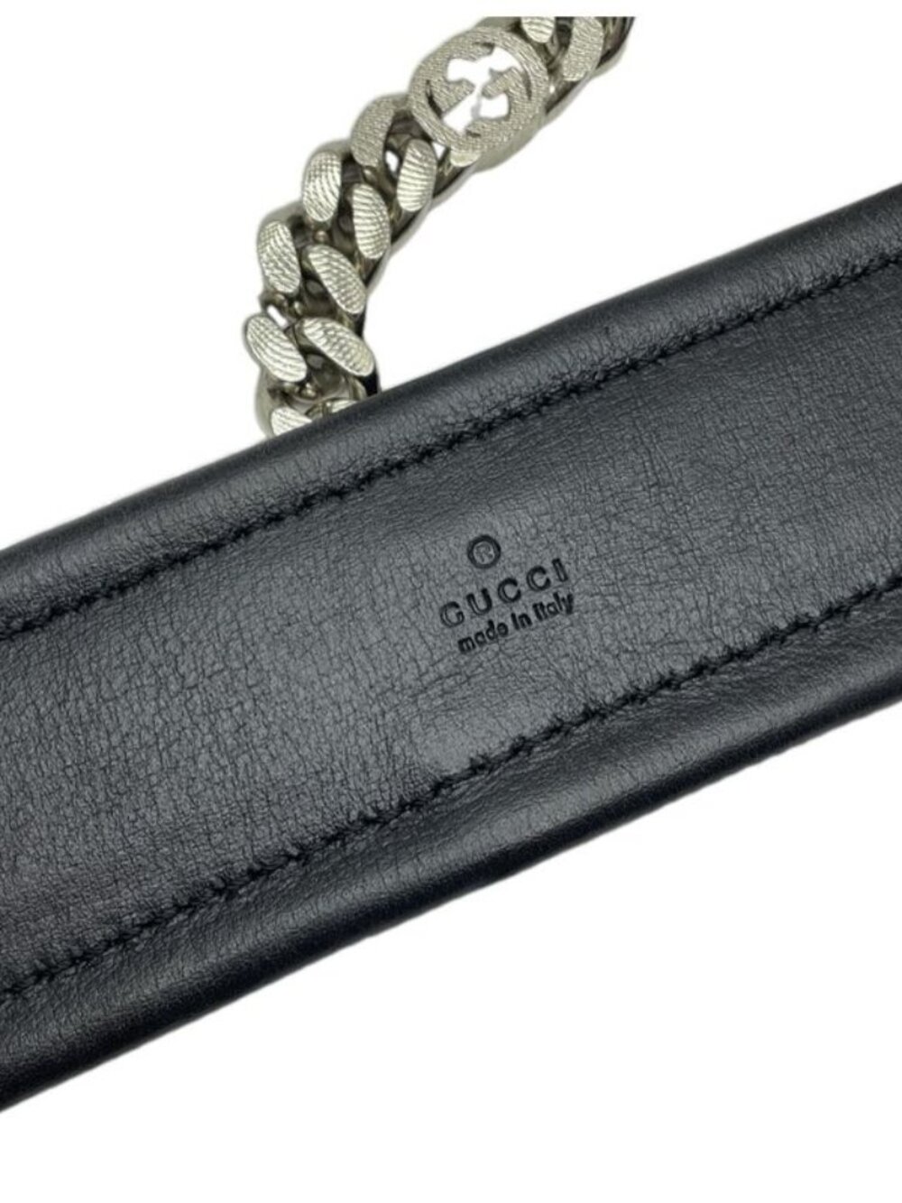 Gucci Interlocking Chain Belt Choker Black Leather Silver - Picture 4 of 10